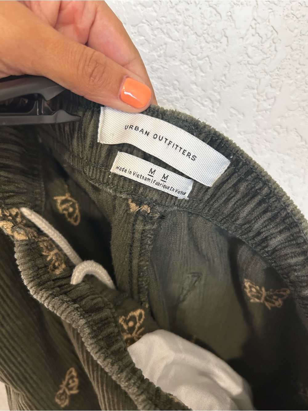 Urban Outfitters Olive Green Corduroy Drawstring pants with Embroidered insects - Picture 2 of 7